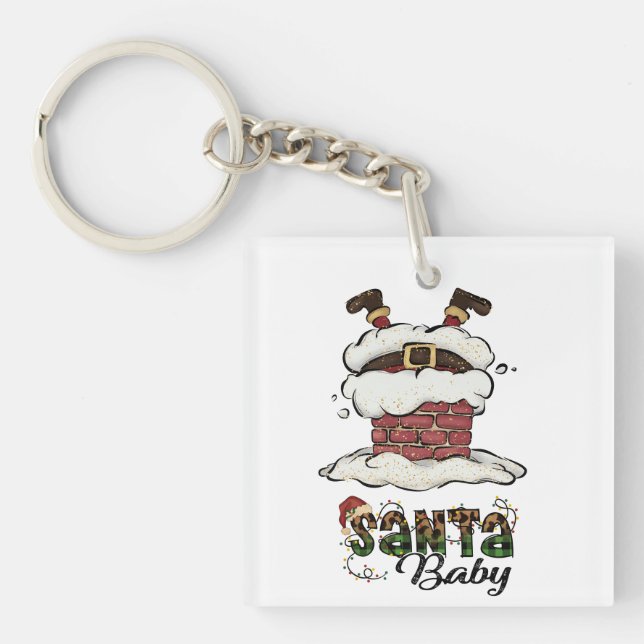 Porte-clefs Père Noël bébé - Joyeux Noël - Feu de Noël (Devant)