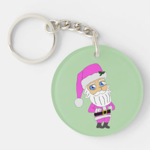 Porte-clefs Père Noël chibi en costume rose