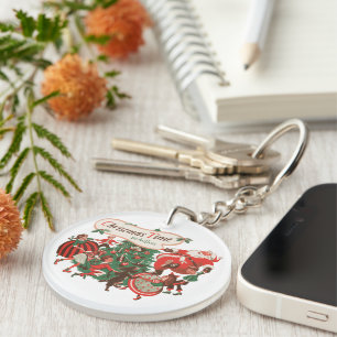 Porte-clefs Père Noël de Noël vintage et enfants dansants