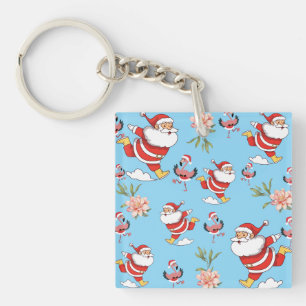 Porte-clefs Père Noël Flamant Tropical Motif de Noël