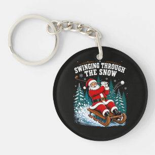 Porte-clefs Père Noël jouant au golf Joyeux Noël golfeur