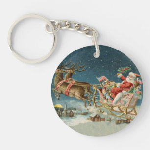Porte-clefs Père Noël Noël Traîneau Antique Renne