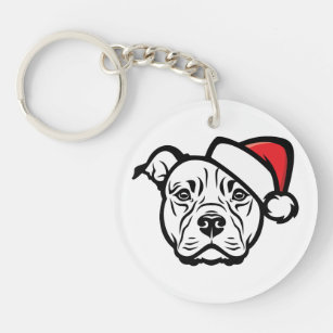Porte-clefs Père Noël Paws : AmStaff Dog in Festive Casquette