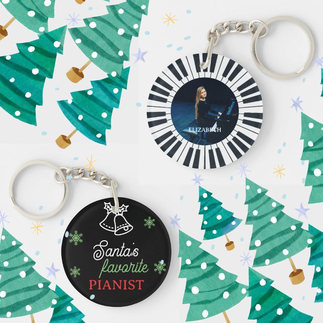 Porte-clefs Père Noël Pianiste favori Photo Piano Key Noir (Créateur téléchargé)