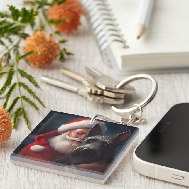 Porte-clefs Père Noël Terrier Écossais Noël Festif (Devant Droit)