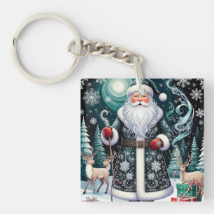 Porte-clefs Père Noël traditionnel dans une scène hivernale fe