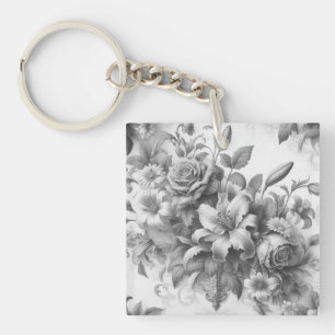 Porte-clefs Perfection florale noire et blanche