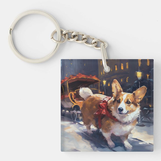 Porte-clefs Période de fêtes de Noël Corgi (Devant)
