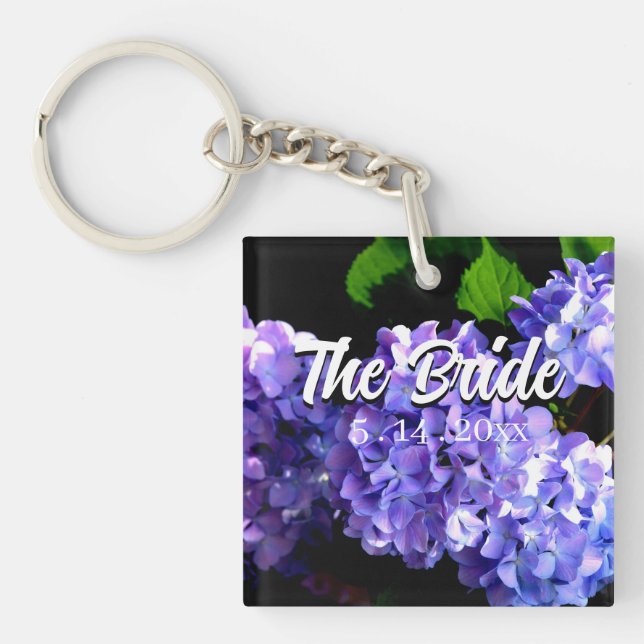 Porte-clefs Périwinkle hydrangeas violet bleu fleurs Mariée (Devant)