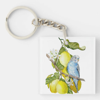 Porte-clefs Perroquet bleu dans l'arbre à citrons Art botaniqu