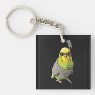 Porte-clefs Perroquet Cool en Pull Gris et Lunettes de Soleil 