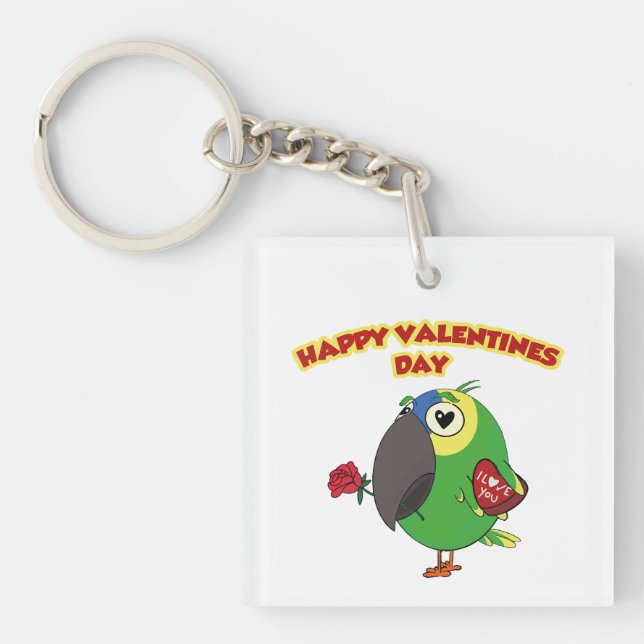Porte-clefs perroquet de la Saint-Valentin heureux (Devant)
