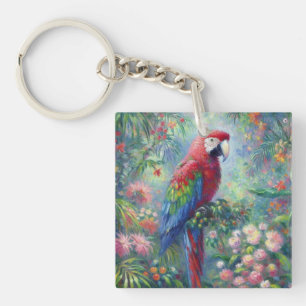 Porte-clefs Perroquet Oiseau Jungle Floral Impressionnisme pei