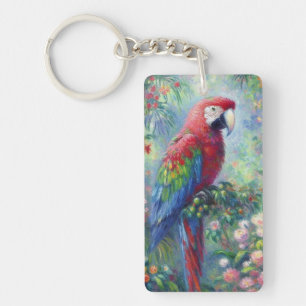 Porte-clefs Perroquet Oiseau Jungle Floral Impressionnisme pei