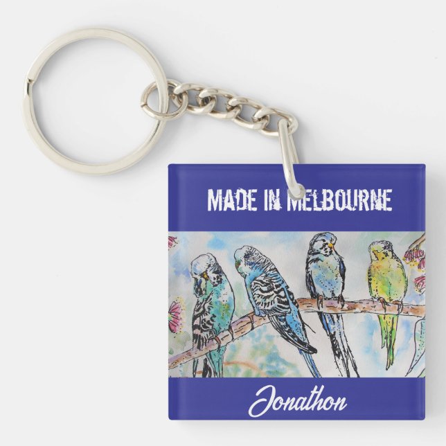 Porte-clefs Perroquet Perruche oiseau fait à Melbourne Oiseaux (Devant)