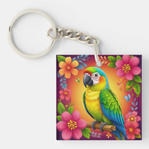 Porte-clefs Perroquet vibrant perché sur une branche