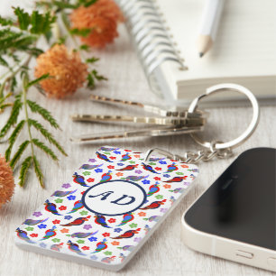 Porte-clefs Perroquets et fleurs