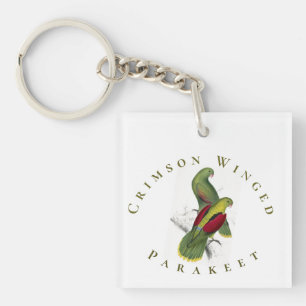 Porte-clefs Perruche vintage jaune vert rouge Crimson ailé