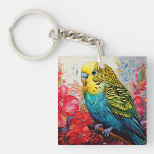 Porte-clefs Perruque bleue avec fleurs