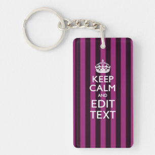 Porte-clefs Personalisé KEEP CALM Votre Texte Fuchsia Stripes