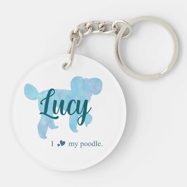 Porte-clefs Personalize Pastel Blue Poodle Silhouette custom (Dos)