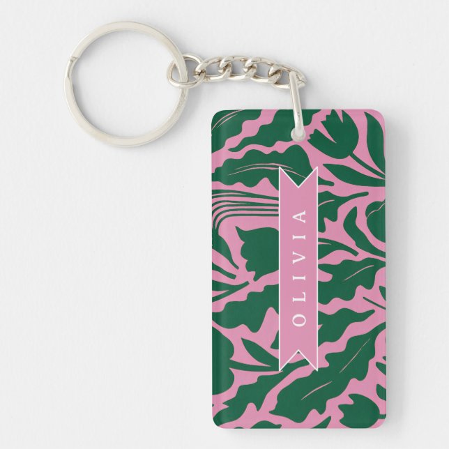 Porte-clefs Personalized Bold Pink Botanical Floral Name Gift (Devant)