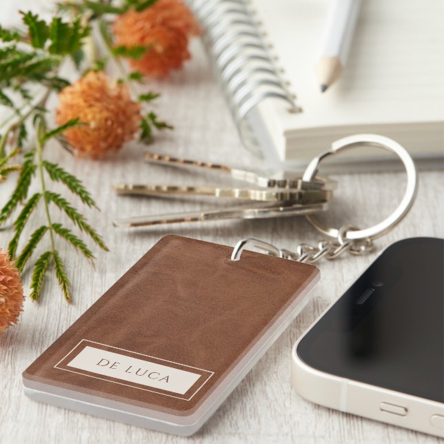 Porte-clefs Personalized Brown Faux Leather  (Devant droit)