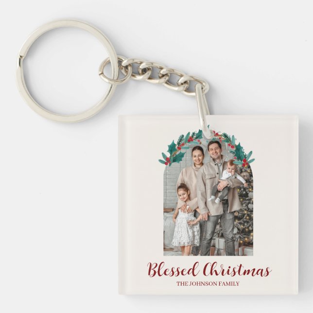 Porte-clefs Personalized Christmas Wreath Photo Keychain  (Devant)