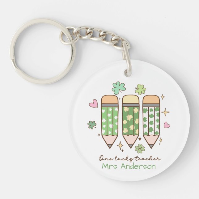 Porte-clefs Personalized Clover One Lucky Teacher Pencil  (Devant)