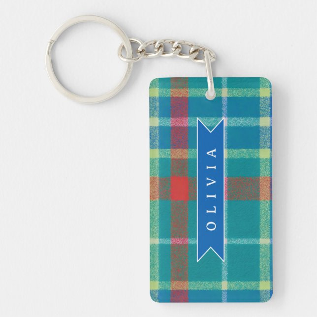 Porte-clefs Personalized Custom Blue Plaid Preppy Style (Devant)