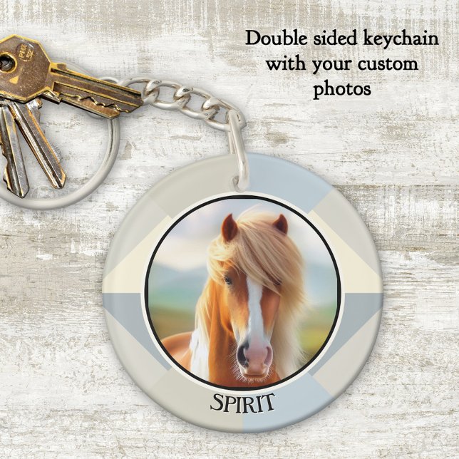 Porte-clefs Personalized Horse Lover Photo (Personalized keychain with your custom (horse or other) photo on a modern abstract design)
