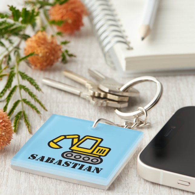 Porte-clefs Personalized kid's keychain with toy excavator  (Devant Droit)