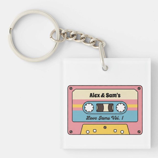 Porte-clefs Personalized Love Jams Cassette Tape – Custom Name (Devant)