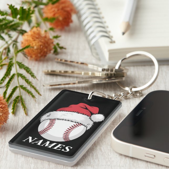 Porte-clefs Personalized Name Christmas Baseball Santa Hat (Devant droit)