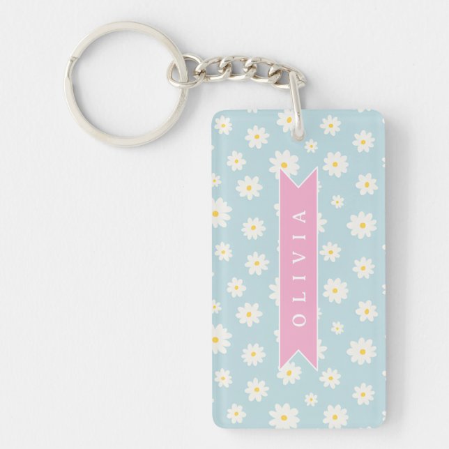 Porte-clefs Personalized Pastel Blue Daisy Coquette Girly Cute (Devant)