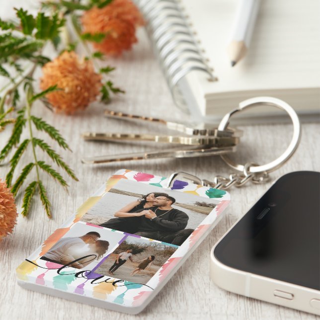 Porte-clefs Personalized Photo and Text Photo Collage  (Devant droit)