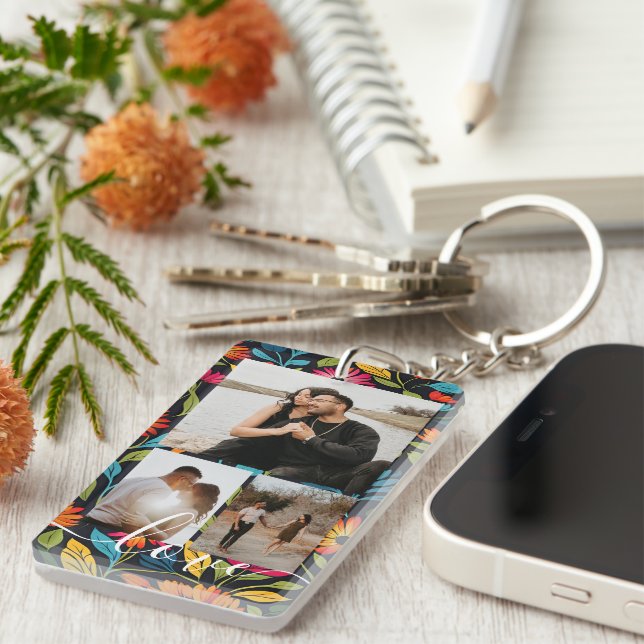 Porte-clefs Personalized Photo and Text Photo Collage  (Devant droit)