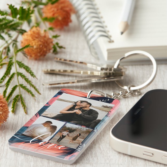 Porte-clefs Personalized Photo and Text Photo Collage  (Devant droit)