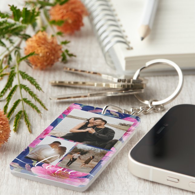 Porte-clefs Personalized Photo and Text Photo Collage  (Devant droit)