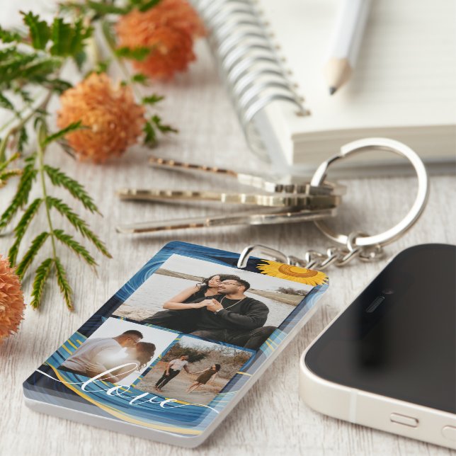 Porte-clefs Personalized Photo and Text Photo Collage  (Devant droit)