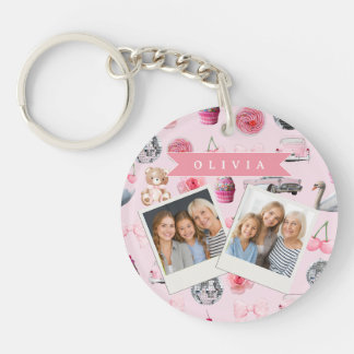Porte-clefs Personalized Pink Coquette Retro Cute Teddy Bear 