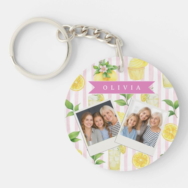 Porte-clefs Personalized Watercolor Lemonade Cupcake Stripe (Devant)