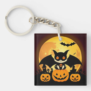 Porte-clefs Personnage de chat Halloween mignon avec des citro