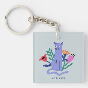 Porte-clefs Personnalisable Blue Russian Cat & Matisse Flowers