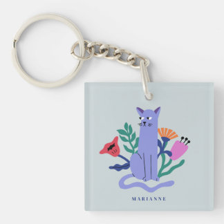 Porte-clefs Personnalisable Blue Russian Cat & Matisse Flowers