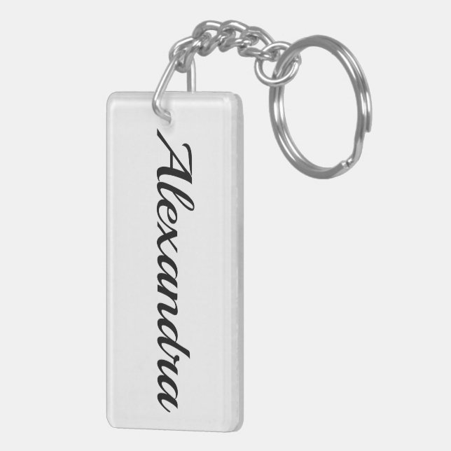 Porte-clefs personnalisable prénom Alexandra noir et blanc (Dos droit)