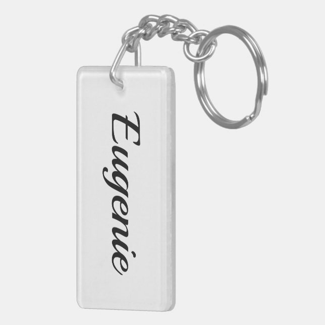 Porte-clefs personnalisable prénom Eugénie noir blanc (Dos droit)