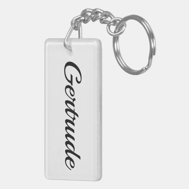 Porte-clefs personnalisable prénom Gertrude noir blanc (Dos droit)