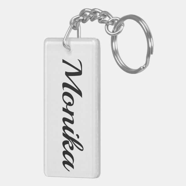Porte-clefs personnalisable prénom Monika noir et blanc (Dos droit)