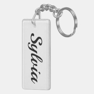 Porte-clefs personnalisable prénom Sylvia noir et blanc